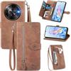 MOJIA Custodia Portafoglio per ZTE Blade A76 5G, Pelle PU Flip Cover per Telefono con Guscio Interno in TPU, Multifunzione Porta Carte con Cinturino Polso. Marrone