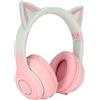 Septpenta Cuffie da Gioco Bluetooth Cat Ear, Luci LED A 7 Colori 4 Modalità di Illuminazione Cuffie Musicali Pieghevoli Wireless di Tipo C, Altoparlante da 40 mm e Microfono Staccabile per Il Gioco(Rosa)