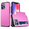 FERLAN Compatibile con Cover Portafoglio per iPhone 14 Pro,con Porta Carte,TPU Bumper Silicone Slot Nascosto Scorrevole (Rosa)