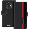 UOGNADGD Custodia in pelle Compatibile con Ulefone RugKing 4 Pro Flip wallet cover con chiusura magnetica, supporto integrato e portacarte protezione antiurto (Nero)