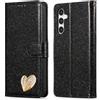 BLOTECH Brillantini Custodia for Samsung Galaxy A15 Bling Case Nero Glitter Shell Wallet PU 3D Amore Cuore Strass Cover Custodia Morbido Case Libro Scintilla Leather Pelle per Samsung Galaxy A15