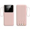 JUDEWY Caricabatterie Portatile Power Bank 20000mah Display Power Bank, Ricarica Veloce, Ricarica Veloce Del Telefono Cellulare Power Bank, 4 Corde Di Alimentazione Mobile (Rosa)