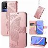 JIUNINE Cover per TCL 40SE, Custodia Libro in Pelle Portafoglio Case Flip Antiurto con Disegni di Farfalla [Porta Carte] [Magnetica] [Interno TPU] per TCL 40 SE, Oro rosa