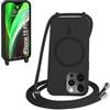 FMPCUON FNPCUON Cover Magnetica Silicone per iPhone 15 Pro Max con Cordino,Compatibile con MagSafe,Custodia con Laccio Collana Tracolla Collo Sottile TPU Antiurto Protettiva Case con Corda.Nero