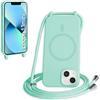 FMPCUON FNPCUON Cover Magnetica Silicone per iPhone 13 Mini con Cordino,Compatibile con MagSafe,Custodia con Laccio Collana Tracolla Collo Sottile TPU Antiurto Protettiva Case con Corda.Menta verde