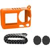 Generic Custodia Protettiva in Silicone per DJI Osmo Action 5 Pro/4/3, Custodia per Videocamera d'Azione pelle Morbida con Cordino per il Collo (Arancione + 2 Tappi per obiettivi)