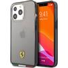 CG MOBILE Ferrari - Custodia rigida per iPhone 13 Pro, colore grigio traslucido con linee della bandiera italiana, antigraffio, comoda e resistente, con facile scatto, assorbimento degli urti e logo