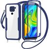 FERLAN Cover per Redmi Note 9/Redmi 10X 4G con Cordino, 360 Gradi Antiurto Custodia con Protezione Schermo Integrata Trasparente Rugged TPU Bumper Doppia Protettiva Cover per Redmi Note 9/Redmi 10X 4G-Blu
