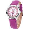 Disney Minnie Mouse - Orologio analogico per bambini con cinturino in pelle per insegnare l'ora in acciaio inossidabile (cassa semplice), viola, viola, Viola