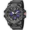 AIMES Orologi da uomo per sport all'aria aperta, impermeabile, militare, tattico, digitale, analogico, con data, multi funzione, con grande quadrante con allarme, cronometro per uomo, C-nero, Large,