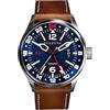 Panzera Flieger 45G Meccanico Automatico Acciaio Marrone Blu Pelle Zaffiro Data Orologio Uomo