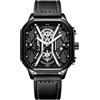 DAXIAOYU Moda Sport Uomini Orologi Da Polso Di Lusso Cronografo Luminoso Impermeabile Automatico Data Orologio Quadrato Quadrante Cinturino In Pelle, Pelle nera e argento, Lusso