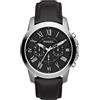Fossil Orologio Grant da uomo, movimento cronografo al quarzo, cassa in acciaio inossidabile argento da 44 mm con cinturino in vera pelle, FS4812IE, Nero e argento