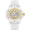 DAXIAOYU Orologio da Uomo Fashion Hollow Skeleton Automatico Meccanico con Cassa Trasparente Unico, Impermeabile, Cinturino in Silicone per Sport, Bianco e giallo., Sportivo