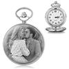 jewel Orologio Tasca Personalizzato con Foto e Testo Incisione Orologio da Tasca Vintage Liscio Orologio Classico per Uomo Donna Regalo per Compleanno Anniversario Festa del papà (Argento 2)