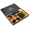 Topzilly Set regalo da uomo con cintura in pelle nera, 2 occhiali da sole polarizzati, portafoglio in pelle e orologio da polso in elegante custodia regalo, accessori da uomo per Natale, compleanno o idea