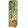 Outsunny Fioriera da Giardino a Fondo Cavo in Legno di Abete Marrone con Grigliato per Rampicanti e Decorazioni, 40x40x145 cm