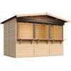TIMBELA M150AZ - Casa da giardino in legno, bancarella da mercato in legno, grande supporto da venditore, con piano di lavoro, 263 x 336 cm, facile da montare e smontare, bar da giardino, casetta da