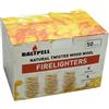 Firelighters Accendifuoco in Lana di Legno di Pino Naturale, inodore ed Ecologico, 50 Pezzi per Scatola. Ottimo per l'accensione del Fuoco in stufe, Barbecue, forni per Pizza e affumicatori.