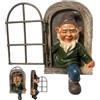 Vistnale Gnomo Ornamenti da Giardino 5, 71x5, 91x1, 50 Pollici Elfo Fuori dalla Porta Abbracciaalbero con Gancio Finestra per Albero Gnomo in Resina Impermeabile per la Decorazione del Giardino