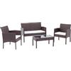 CLP Set di sedute in polyrattan Ramunda, Set da Salotto per Esterni Resistente alle intemperie, Tavolo, poltrone, Panca Cuscini di Seduta, Colore:Marrone