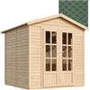 TIMBELA M351FB Capanna in Legno con Pavimento e Scandole Bituminose Verdi, L233xP222xH233 cm - Rifugio Multifunzionale