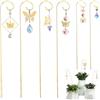 HDCRYSTALGIFTS 6 acchiappasole in cristallo a forma di farfalla con traliccio dorato da 33 cm, per mini piante in vaso, accessori per piante da giardino e interni, acchiappasole per giardino fatato