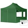 TOOLPORT Gazebo Pieghevole Giardino 3x4,5m - 4 laterali (finestre panoramiche) Telo 700N Poliestere idrorepellente Padiglione Mercati Sagre verde