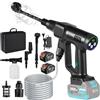 NBVNBV Idropulitrice a Batteria,Pressione Regolabile a 3 Stadi MAX 200bar,Idropulitrice Portatile con 6 In 1 Ugello Tubo da 5 M idropulitrice senza fili per Auto Pulire Giardino (Nero con 2 batterie)