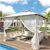 UDPATIO Gazebo da Giardino con Doppio Tetto e Zanzariera, 3.4x3.4 m, Struttura in Metallo Resistente, Gazebo Pieghevole Impermeabile per Giardino, Terrazze - Beige