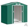 Outsunny Casetta da Giardino 2.5m² in Acciaio Zincato con Basamento e Prese d'Aria, Capanno Porta Attrezzi con Tetto Inclinato, Doppie Porte Scorrevoli Bloccabili, 213x130x185 cm, Verde Scuro