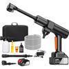 Purova Rondella ad alta pressione a batteria, 200 bar, 21 V, con batteria da 3000 mAh, ugello 6 in 1, tubo da 5 m, idropulitrice portatile con display LCD per auto e prato, terrazza (nero con 2 batterie)
