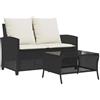 vidaXL Divano da Giardino a 2 Posti Cuscini&Tavolo Nero in Polyrattan, Divano da Esterno, divanetto da Giardino, Divano da Giardino a Due posti