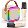 SMART-J Karaoke Bluetooth SMART-J SOUNDGO con 2 Microfoni, Speaker Portatile LED RGB, Design Bianco Crema, Batteria Ricaricabile, Controlli Tattili, Manico Elegante - Perfetto per Feste