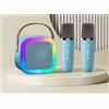 Italia Magazzini Cassa Karaoke Bluetooth Portatile con LED + Microfono Wireless | 1 o 2 Microfoni Senza Fili | Speaker Ricaricabile per Feste, Eventi, Serate Karaoke | USB, AUX, TF, Bluetooth (Blu Con 2 Microfoni)