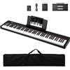 KOMFOTTEU Pianoforte digitale a 88 tasti, tastiera per pianoforte con 380 suoni, 128 ritmi, 88 demo, MIDI, pedale, pianoforte elettrico portatile con supporto per musica, borsa da trasporto (nero)