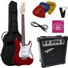 MSA Musikinstrumente CHITARRE ELETTRICHE ROSSO SCURO TRANSPARENTE - CHITARRA ELETTRICA - SET CON AMPLIFICATORE DA 20WATT - BORSA - PLETTRO - CORDE