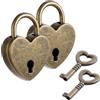 JJUNW 2 mini lucchetti a forma di cuore, stile vintage, con chiave, a forma di cuore, per armadio, portagioie, diario, cassetto (bronzo)