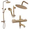 Rea - Colonna Doccia Con Termostato Lungo Gold Brush Sistema Doccia In Ottone Per Bagno (Oro) 45x26,5x117cm