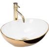 Rea - Lavabo Da Appoggio Sofia Oro/Bianco Lavandino Bagno 410 X 345 X 150 mm Ceramica (Bianco/Oro)