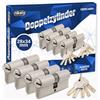 GERCAR Pro - Cilindro profilato 28/34 massiccio con chiusura simultanea, set da 4 doppi cilindri, serratura a cilindro, in ottone opaco, con 10 chiavi, chiavi reversibili, lunghezza: 65 mm, A:28 B:34