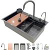 OMGMTSTORE Lavello da cucina in acciaio inossidabile a vasca singola a cascata multifunzionale per bar e bancone, postazione di lavoro con rivestimento nano, con rubinetto a cascata estraibile e set completo di