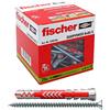 Fischer 25 Tasselli Lunghi Duopower con Vite 8 x 65 mm Universali, per il Fissaggio di Mensole, Pensili, Staffe Porta TV su Muro e Cartongesso, Grigio/Rosso, 8 x 65