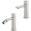 Inbagno Set Miscelatori Per Lavabo E Bidet Con Manopola Senza Leva In Ottone Nichel Spazzolato Della Linea Lotus, Completo Di Pilette Click Clack E Kit Di Montaggio