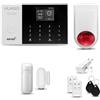 HUXGO® HXA005 Sistema di allarme casa senza fili con radio Sirena esterna WiFi + GSM | Impianto allarme casa kit con 1x sensori di allarme per finestre/portes, 1x rilevatori di movimento
