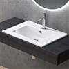 doporro Lavabo da Incasso Rettangolare 60 cm in Ceramica Bianco Lucido, Lavandino Integrato con Foro Rubinetto, Installazione su Mensola o Mobile Bagno Brüssel912