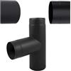BG INVEST Raccordo a T 90° Ø 130 mm Nero per Stufa - T di Scarico per Condotto Fumi - Tubo a T per Canna Fumaria, Stufa a Legna, Pellet e Camino - Resistente alle Alte Temperature