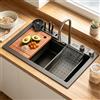 KOOGIMDDR 75×45cm lavello della postazione di lavoro Acciaio inossidabile, cascata lavello cucina acciaio inox set, lavello cucina 1 vasca con Rubinetto Estraibile, Dispenser di Sapone