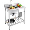 TanjcXliu Lavello autoportante 80 x 55 x 84 cm lavello da cucina con rubinetto, dispositivo di scarico in acciaio inox, piedini regolabili di lunghezza per lavello, vassoio, ristorante commerciale, per esterni
