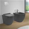 Inbagno Sanitari Filomuro in Ceramica Grigio Opaco con Copriwc Soft Close e Scarico a Tornado - Set WC e Bidet Linea Tokyo Design Moderno